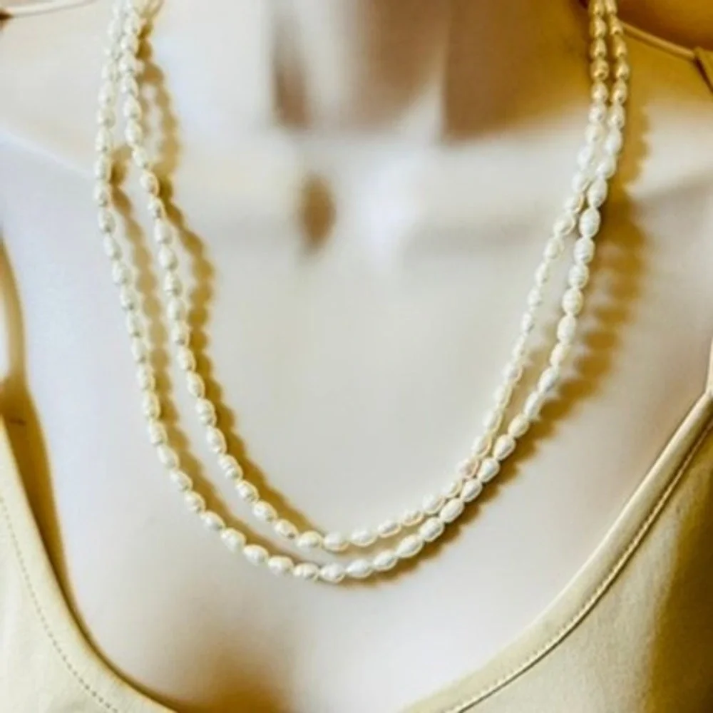VTG Freshwater White Seed Pearl Beaded Necklace Multi Double Layered Authentic
